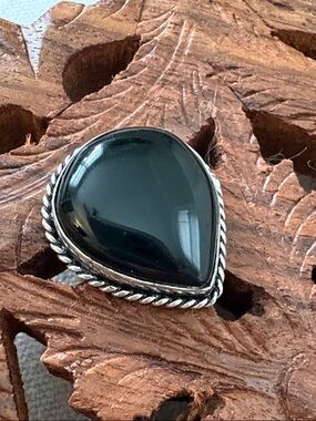 Sterling Silver Black Onyx Teardrop Ring